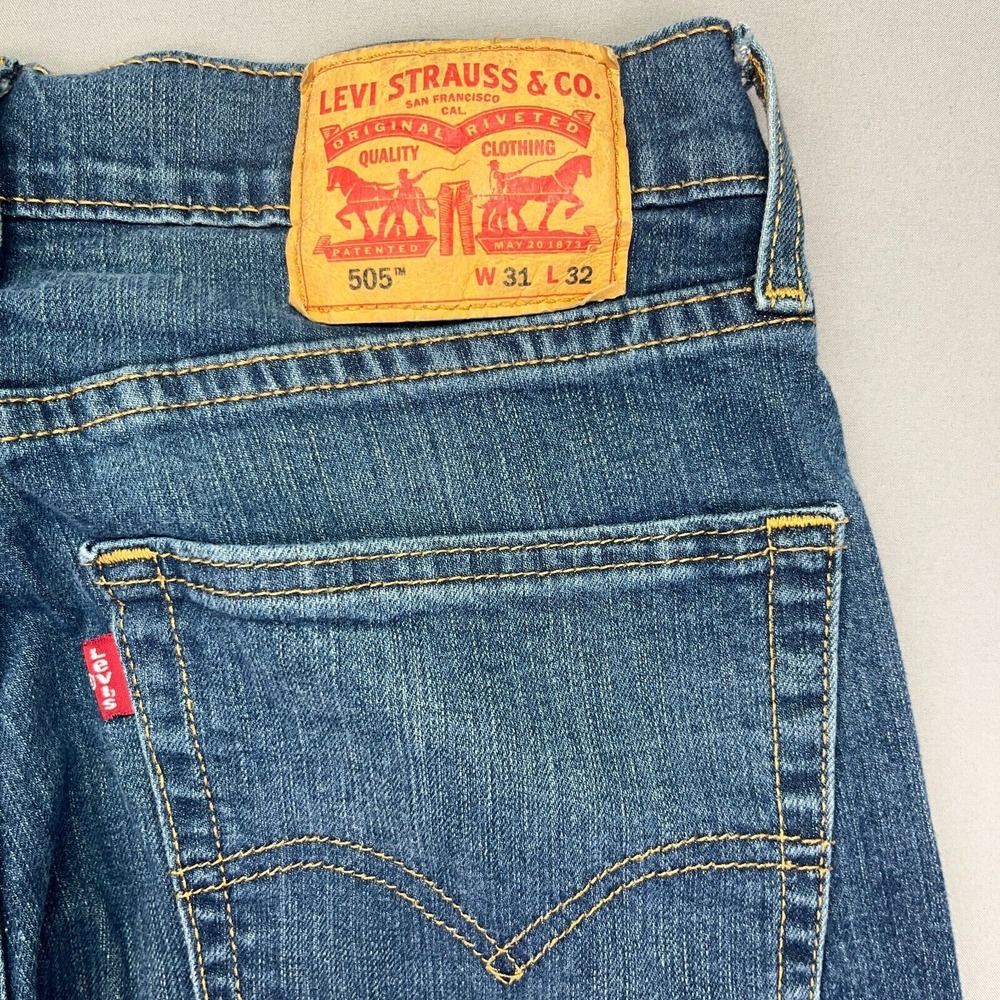 Levi's 505 Regular Men's Blue Straight Leg Jeans Sz 31 Fits 29" Fade Western Y2K - Picture 11 of 12